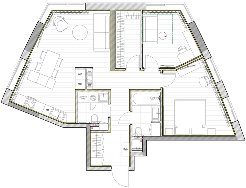 Планировка трехкомнатной квартиры в ЖК "Крылья" 