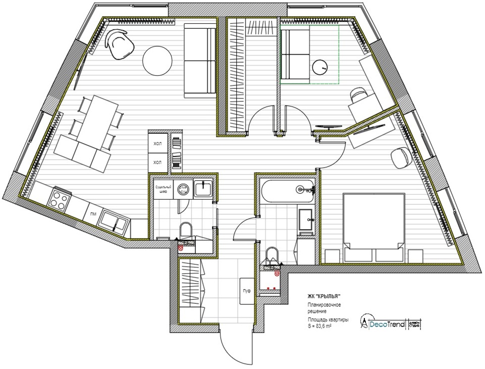 Планировка квартиры ЖК Крылья 84м2