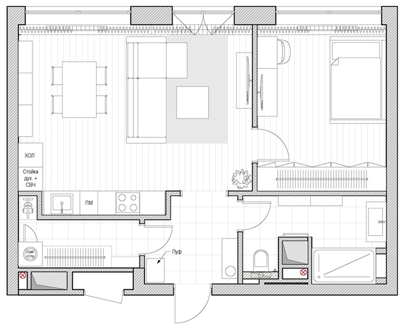 Планировка двухкомнатной квартиры в ЖК "Зиларт" 