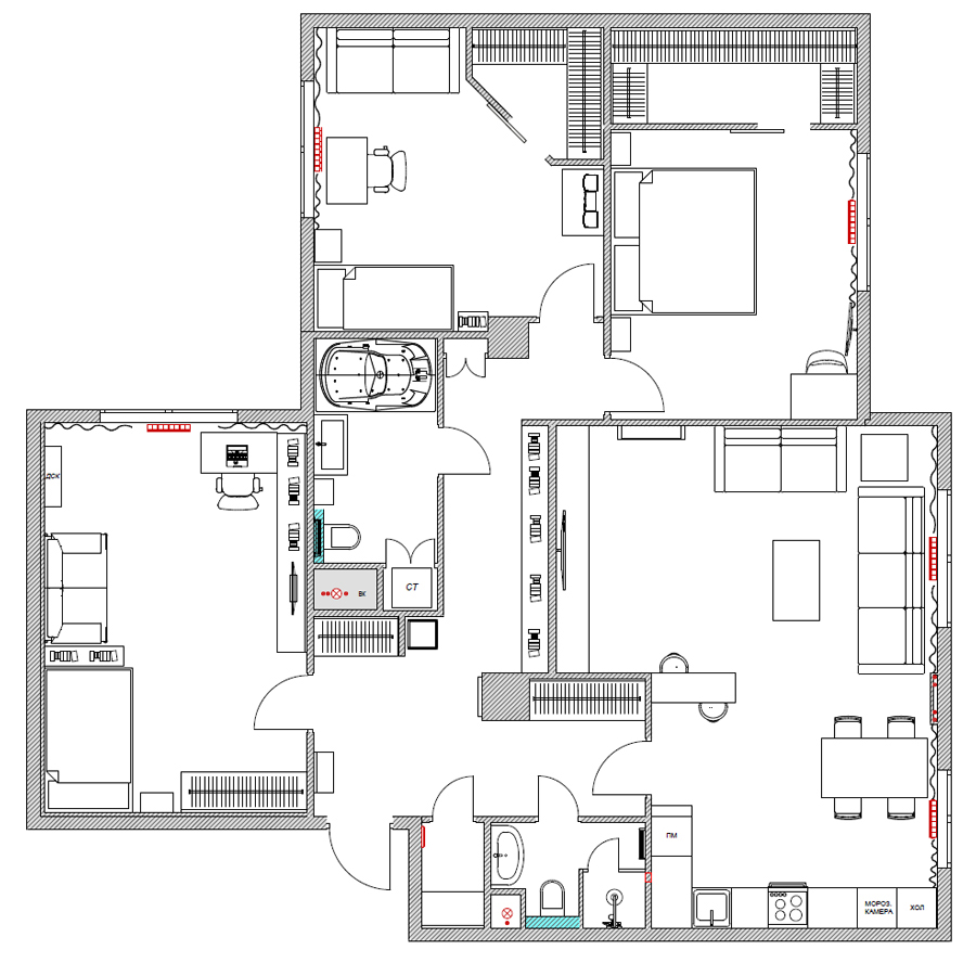 планировка четырехкомнатной квартиры