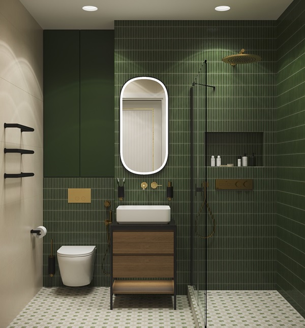 Дизайн ванны в зеленом цвете