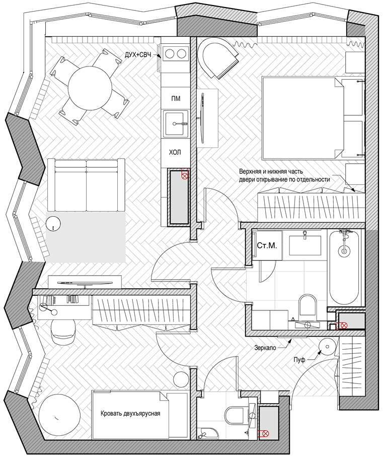 Планировка двухкомнатной квартиры в ЖК "Зиларт", 54 м2.