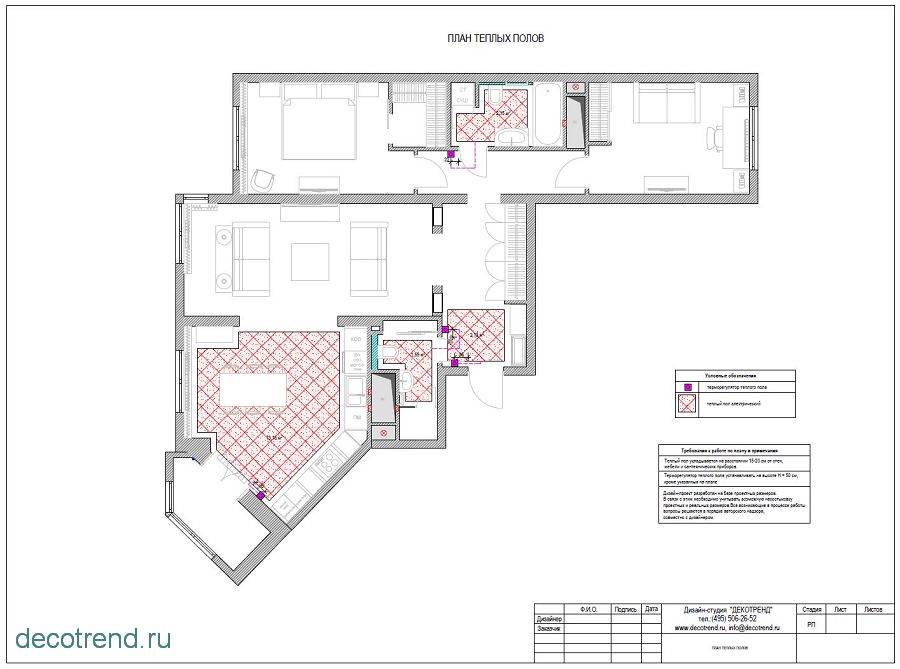 Дизайн проект квартиры пример. Как обозначается тёплый датчик тёплого пола.
