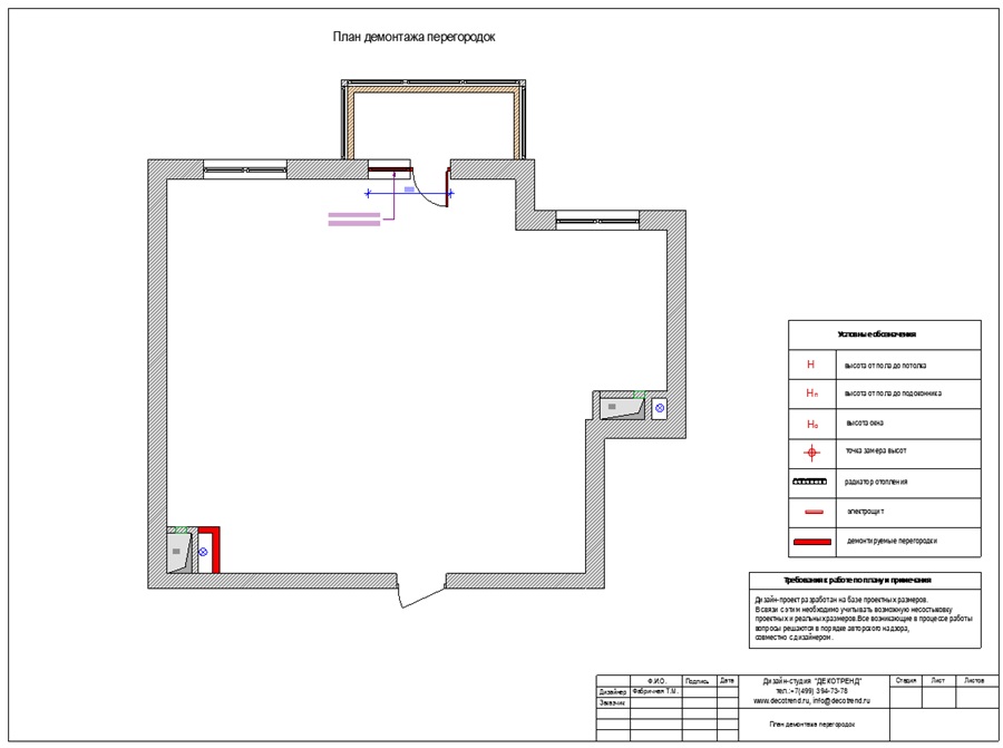 План демонтажа стен и перегородок